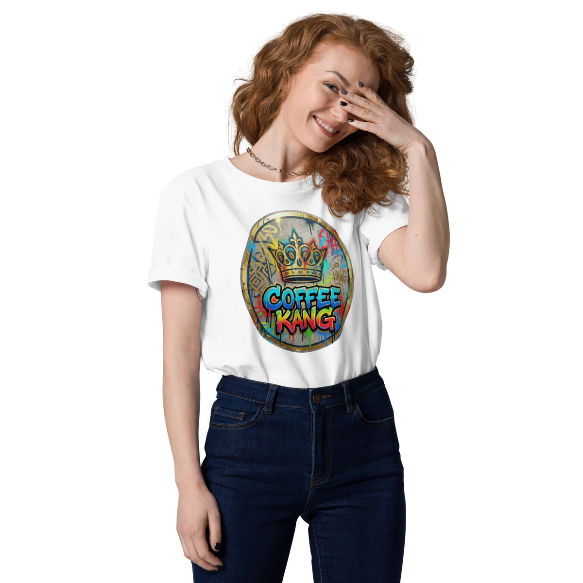 Unisex organic cotton t-shirt featuring a colorful &