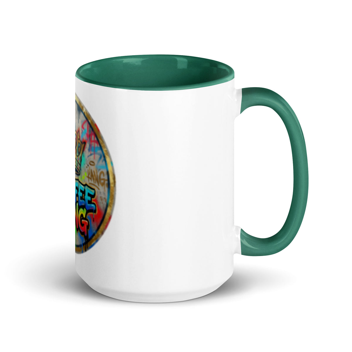 Colorful ceramic coffee mug featuring a vibrant design with a colorful rim and handle, perfect for coffee or tea.