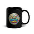 black glossy ceramic mug featuring colorful graffiti art and text &