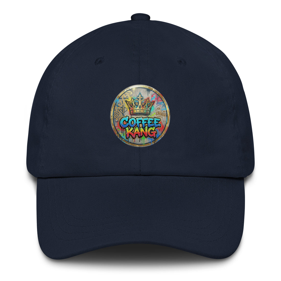 Adjustable dad hat in navy featuring a colorful &
