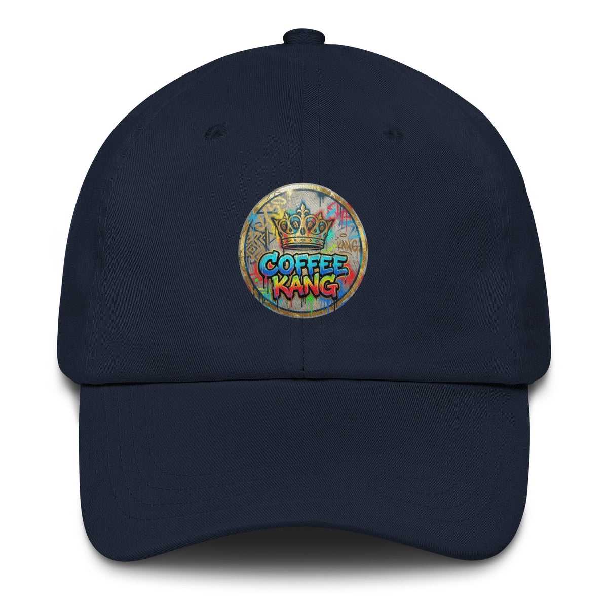 Adjustable dad hat in navy featuring a colorful &