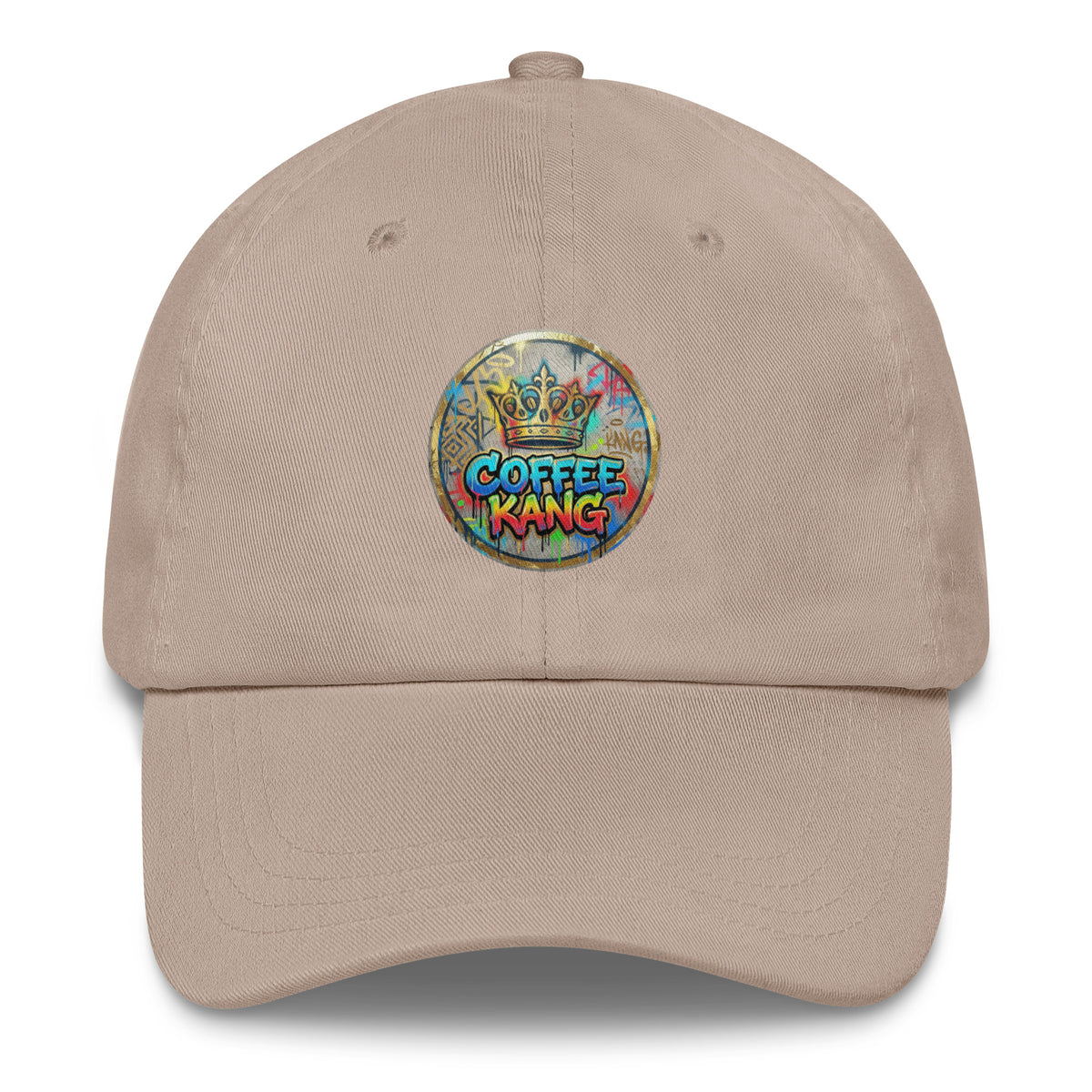 Adjustable dad hat in beige featuring a colorful &