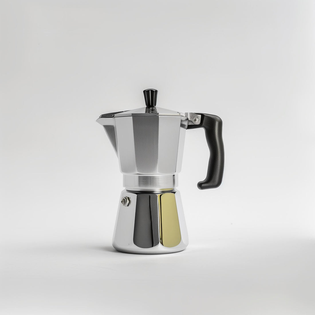 example product moka pot with a silver and black design