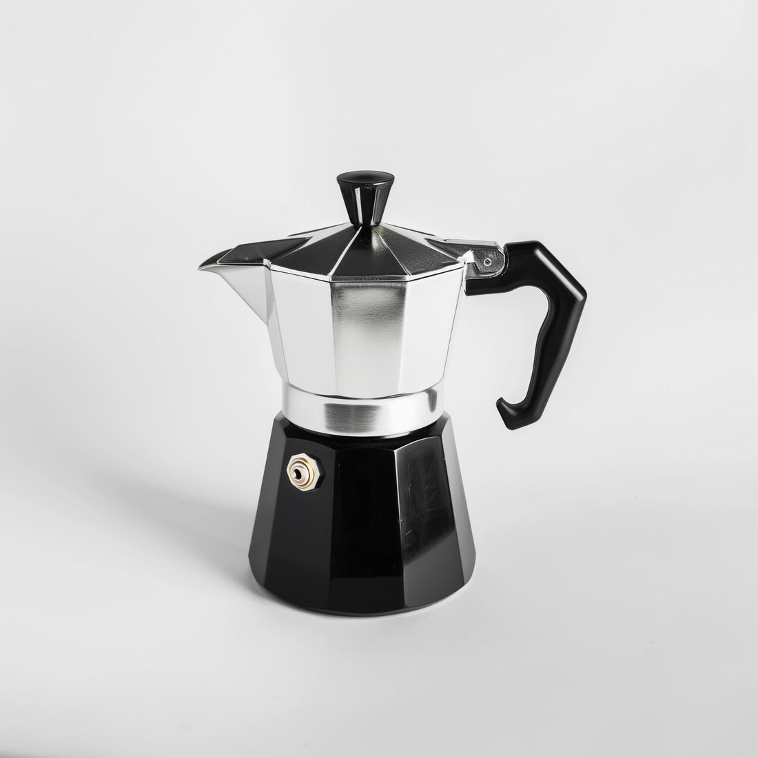 Elegant black and silver stovetop espresso maker, perfect for brewing rich coffee using an example product.