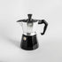Elegant black and silver stovetop espresso maker, perfect for brewing rich coffee using an example product.
