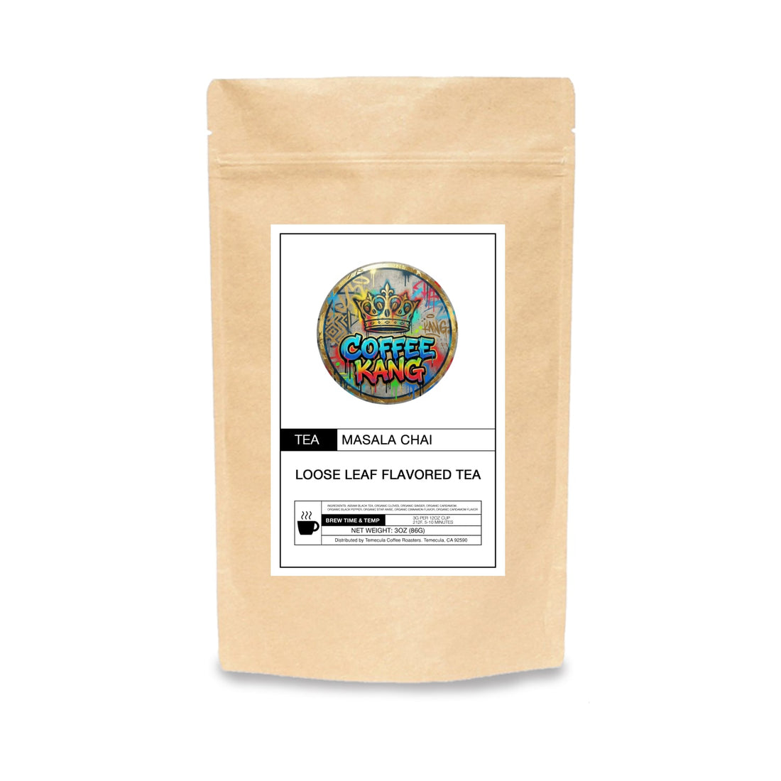 Packaged Indian masala chai loose leaf flavored tea by Coffee Kang.