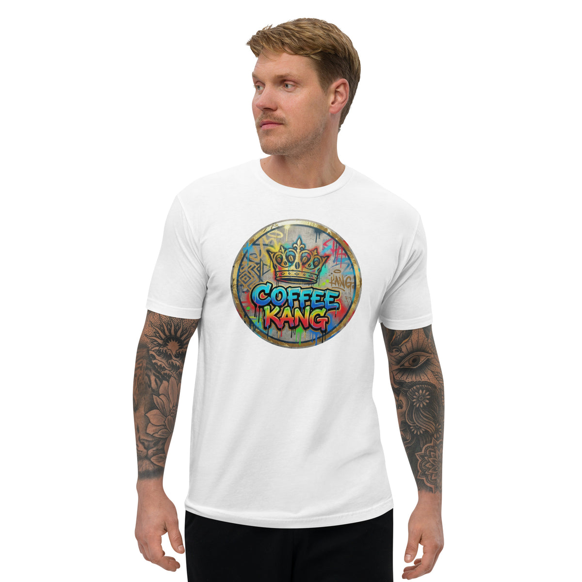 man wearing a comfortable short sleeve t-shirt with &