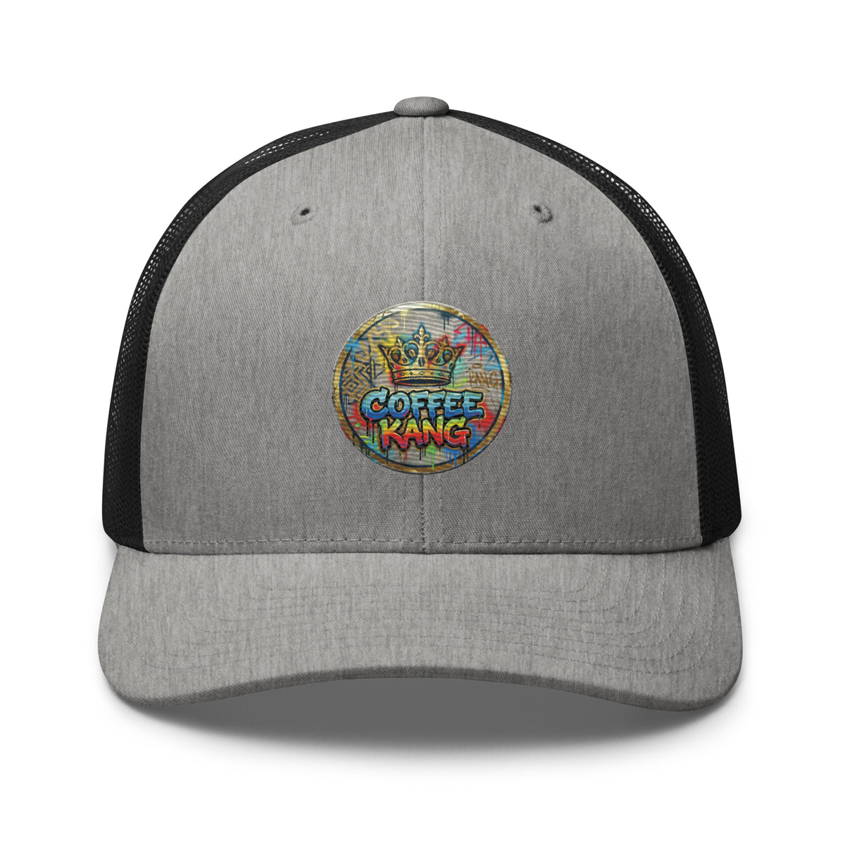 trucker cap with mesh back featuring a colorful &