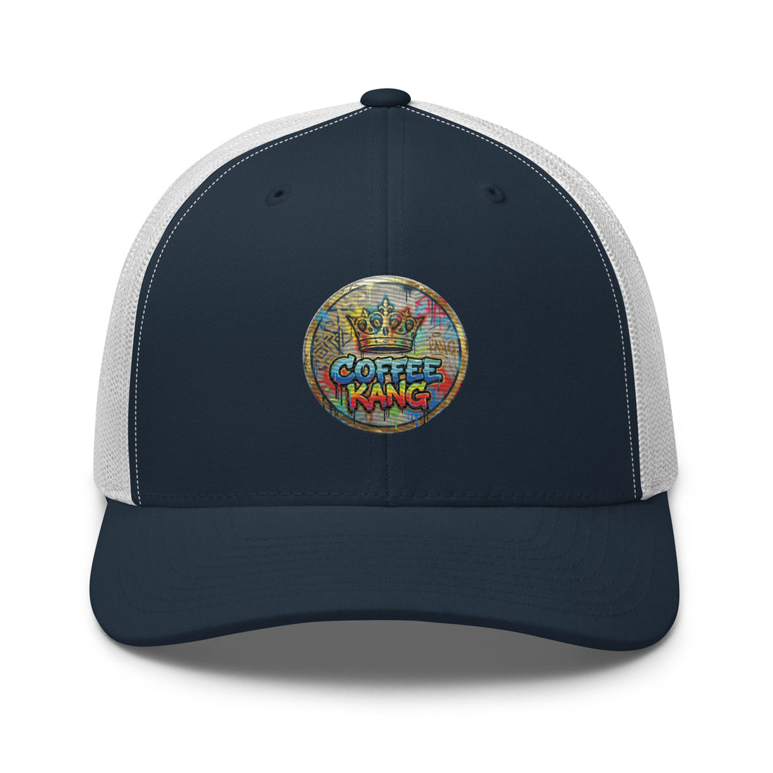 trucker cap with mesh back featuring a colorful &