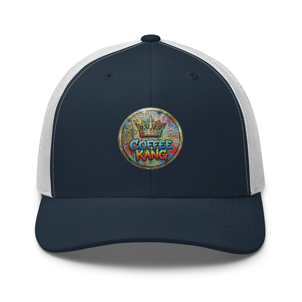 trucker cap with mesh back featuring a colorful &