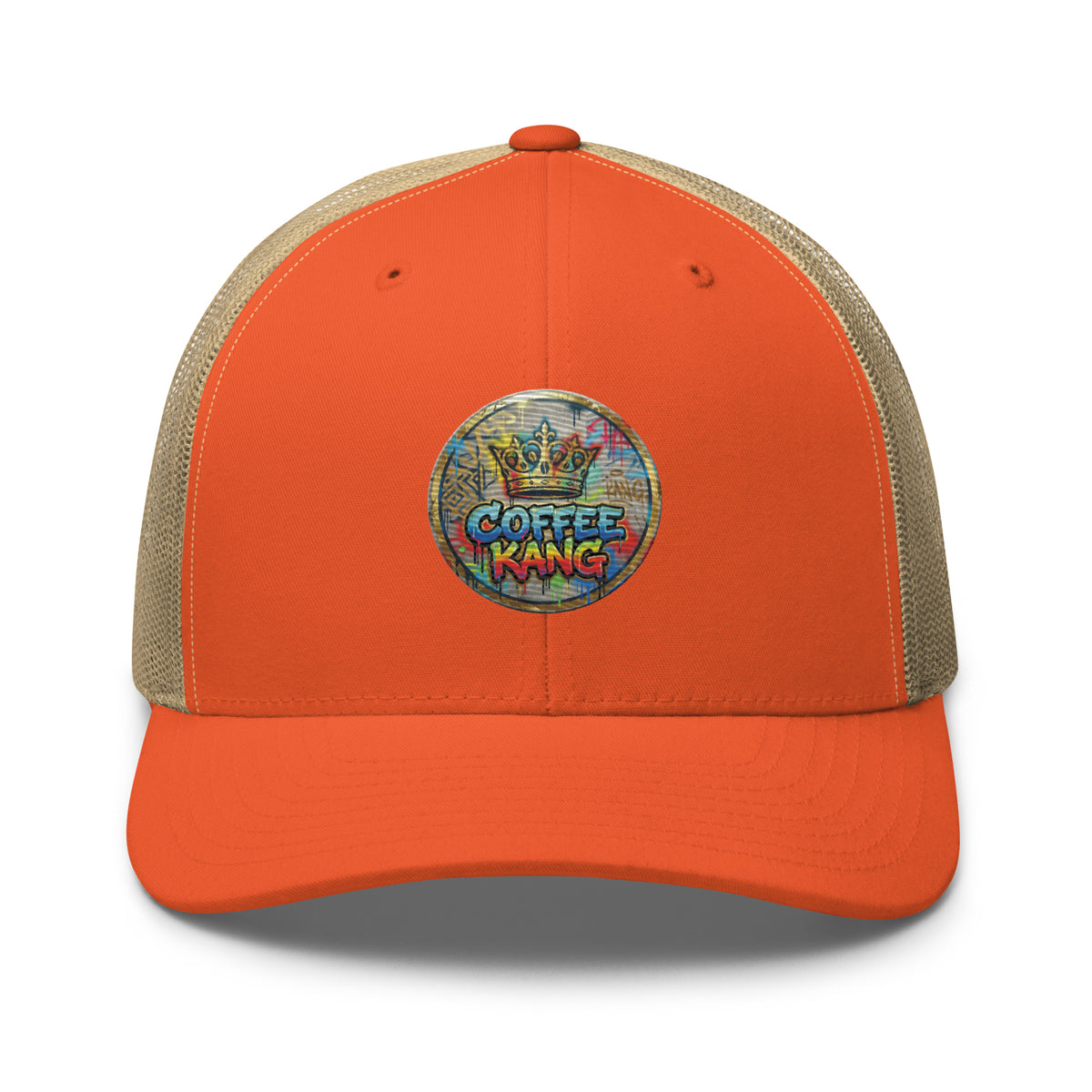 Trucker cap with mesh back, orange front and beige mesh, featuring bright &
