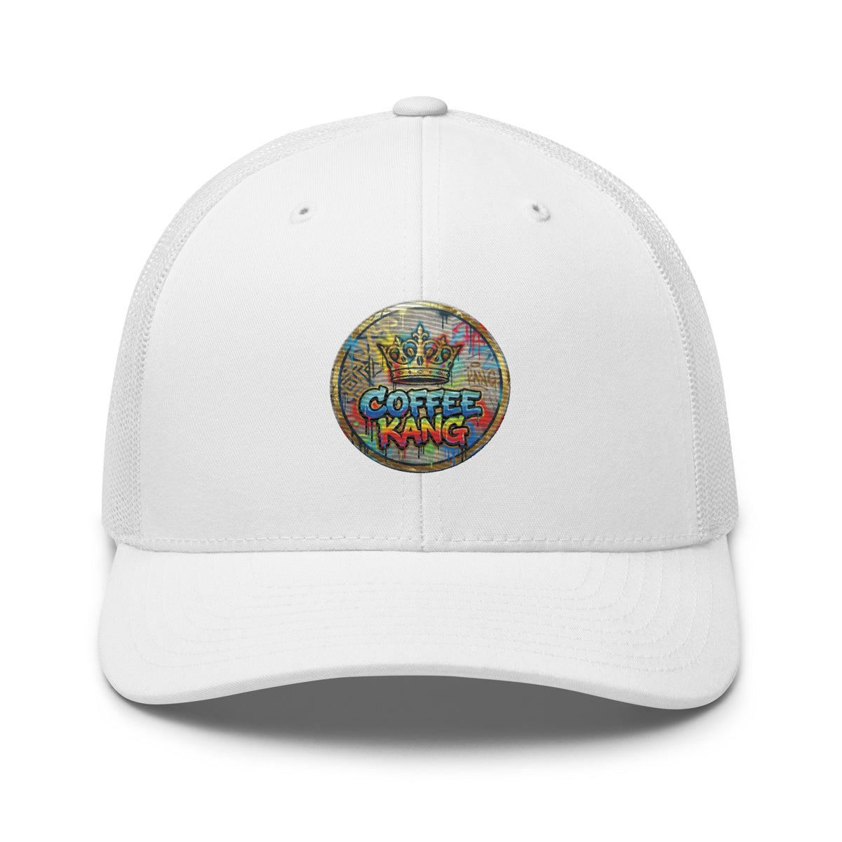 Trucker cap with mesh back featuring a round &
