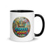 colorful ceramic coffee mug with a crown design and graffiti elements, perfect for coffee lovers